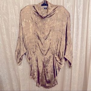 Marco Vintage Rayon Satin Jacquard Button-front tunic